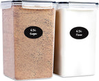 Extra Large Flour and Sugar Storage Containers 6.5L/220 Fl. oz; Set of 2 Plastic Bulk Airtight Food Storage Rice Containers With Lids - Kitchen Pantry Organizer and Storage Canisters, Marker & Labels