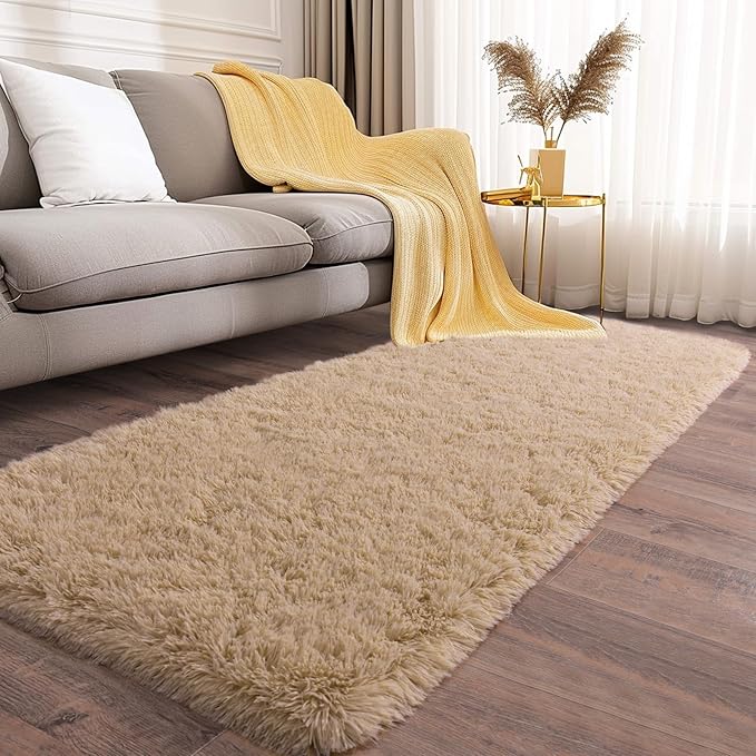 Soft Runner Rugs for Bedroom Hallways, 2 Packs 2x6 Beige Fluffy Shag Throw Area - Image 2