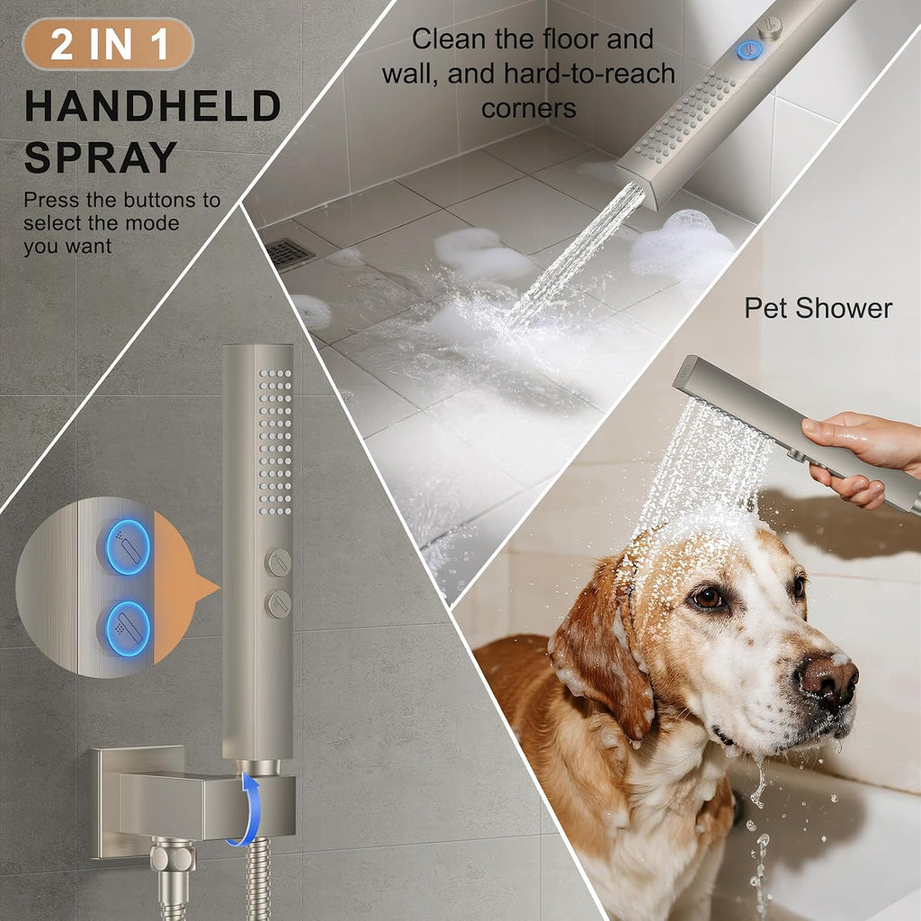 Rain Shower System 12"&6" Shower Heads Wall Mount Shower Faucet Set