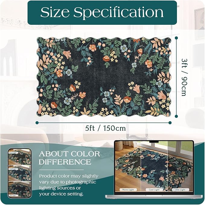 Black Floral Entry Rug - Image 6