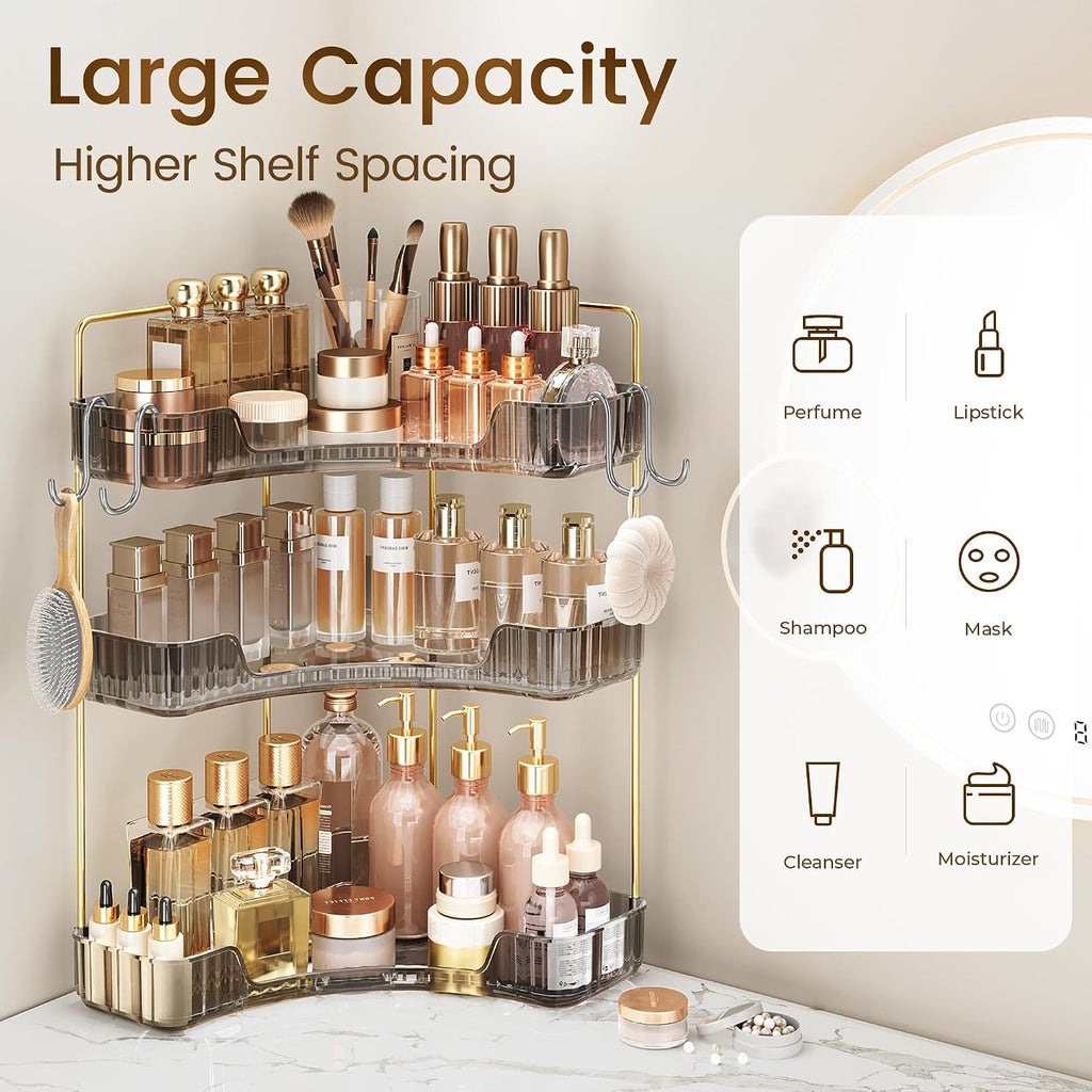 Bathroom Counter Organizer 3-Tier Corner Organizer with Hooks