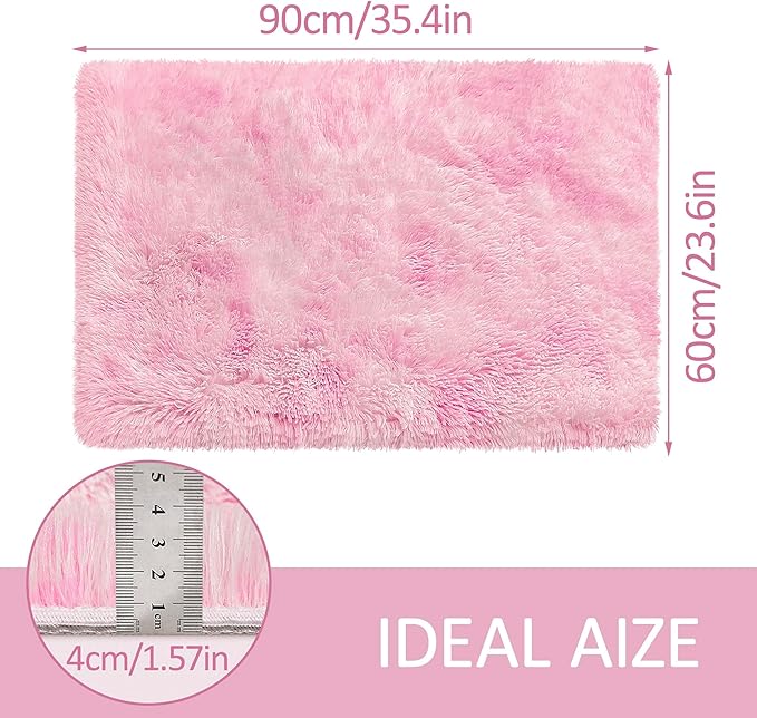 Small Area Rug for Bedroom 2x3ft Mini Tie-Dye Pink Fluffy Rug Mat Bedside Throw - Image 2