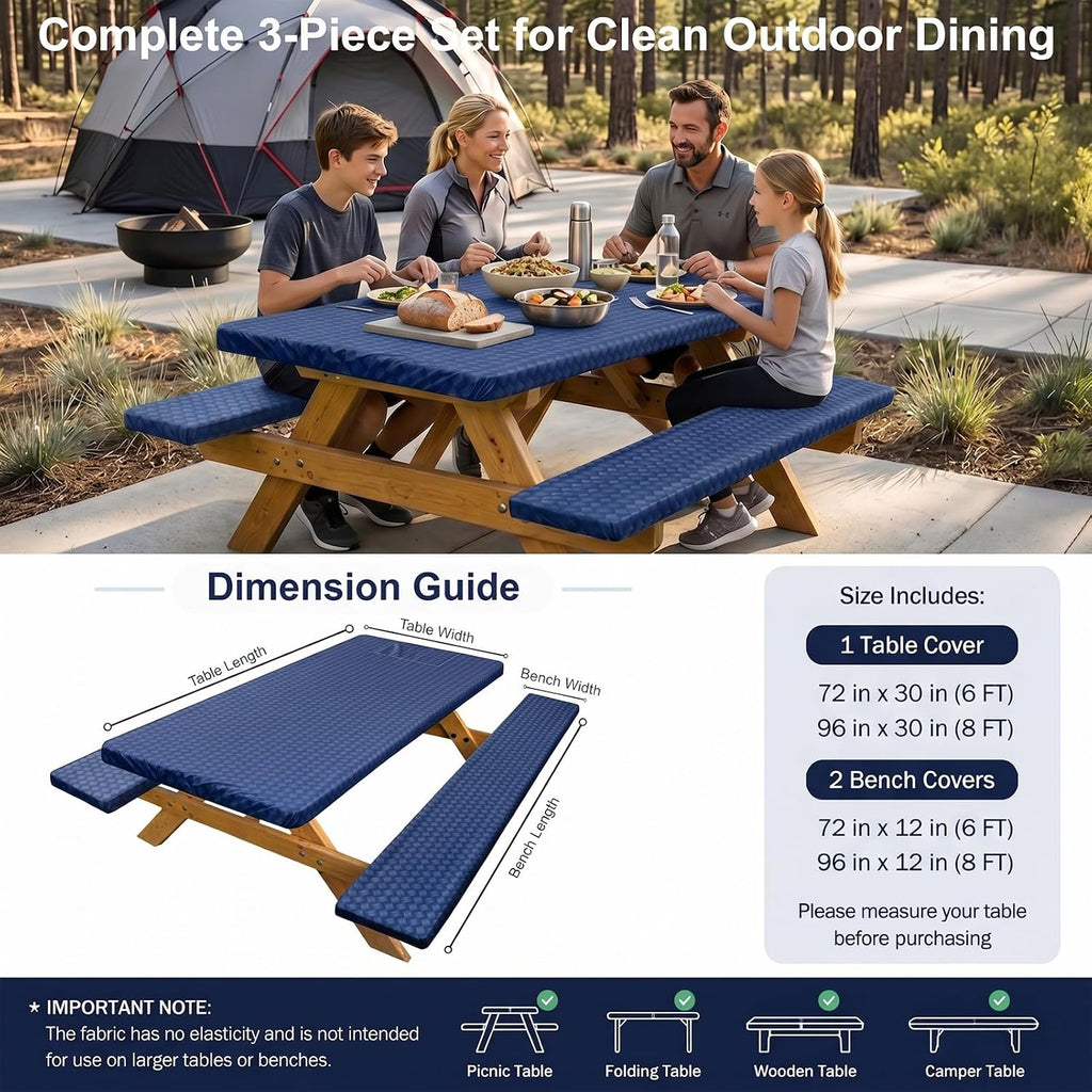 Picnic Table Cover with Bench Covers Camping Tablecloth Set with Pocket