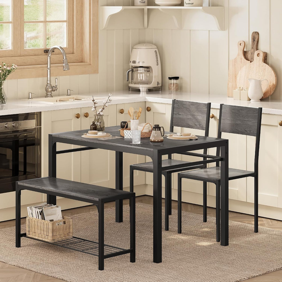 Shahoo Kitchen Table and 2 Chairs for 4 with Bench