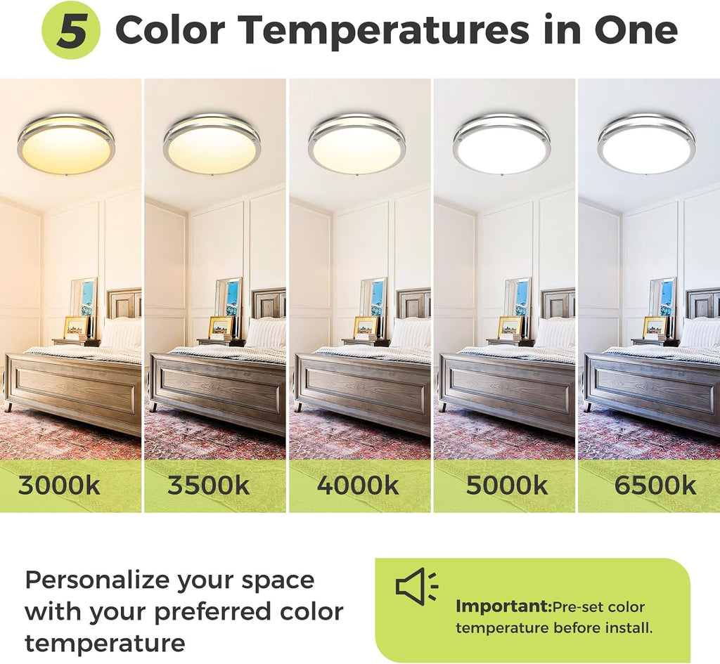 hepside 1 Pack Flush Mount Ceiling Light Fixture, Dimmable & 5Color Temperatures Ceiling Light Black, 10inch 15W 3000K 3500K 4000K 5000K 6500K Adjustable Ceiling Lamps for Bathroom Bedroom Hallway
