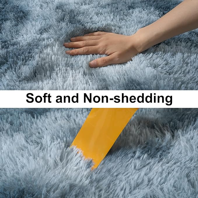 Soft Runner Rugs for Bedroom Hallways, 2x5 Tie-Dyed Blue Grey Fluffy Shag Throw - Image 7