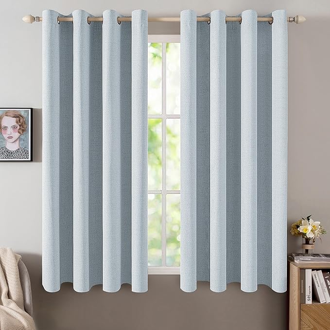 MIULEE Linen Textured Curtains for Bedroom Solid 100% Blackout Thermal by MIULEE