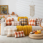 AQOTHES Plaid Fall Throw Pillow Covers Orange 18x18 Inch Set of 2