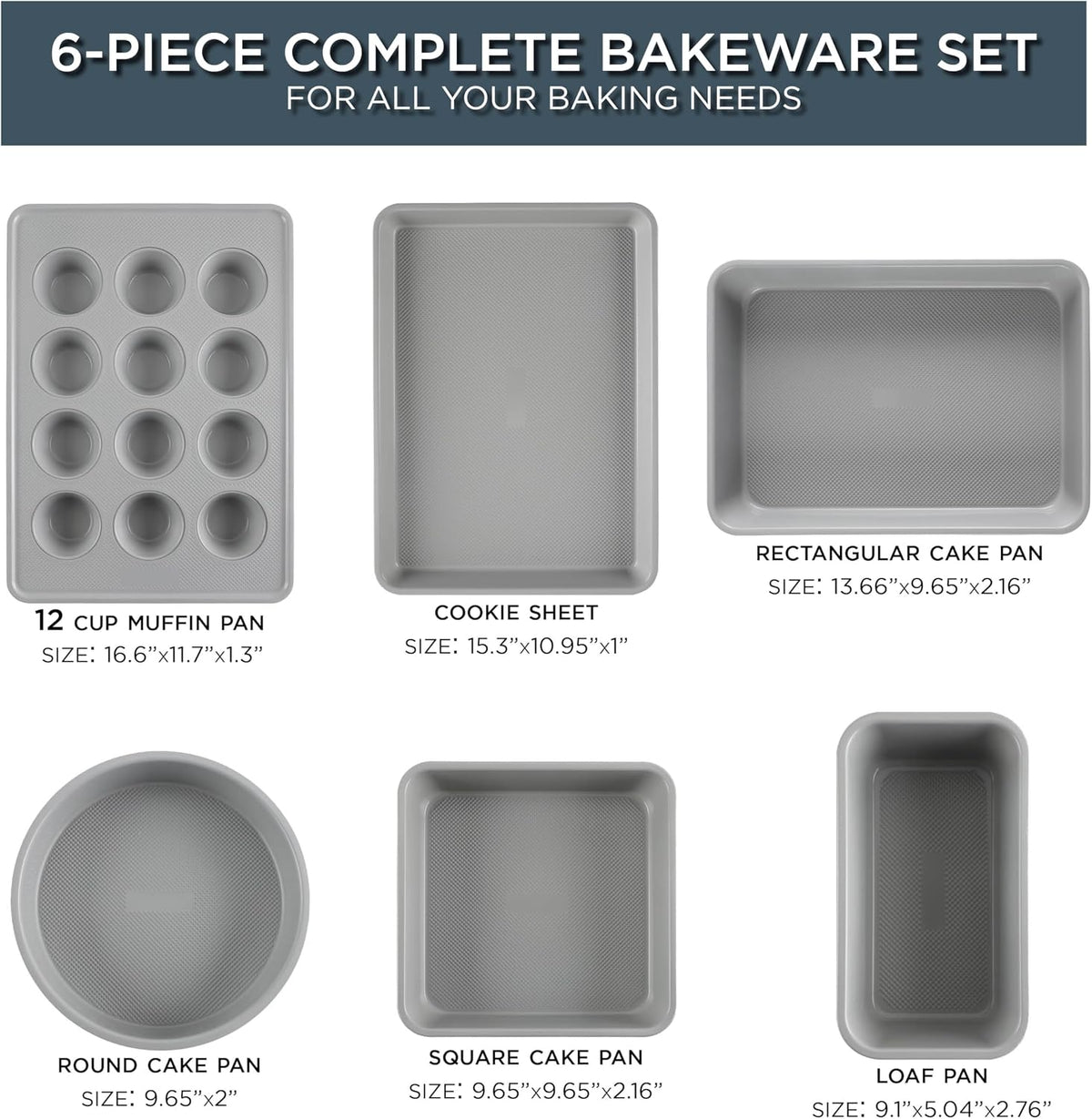 Country Kitchen Nonstick Stackable Bakeware Set - Durable, Easy Release Baking Set, Navy, 6 Pcs