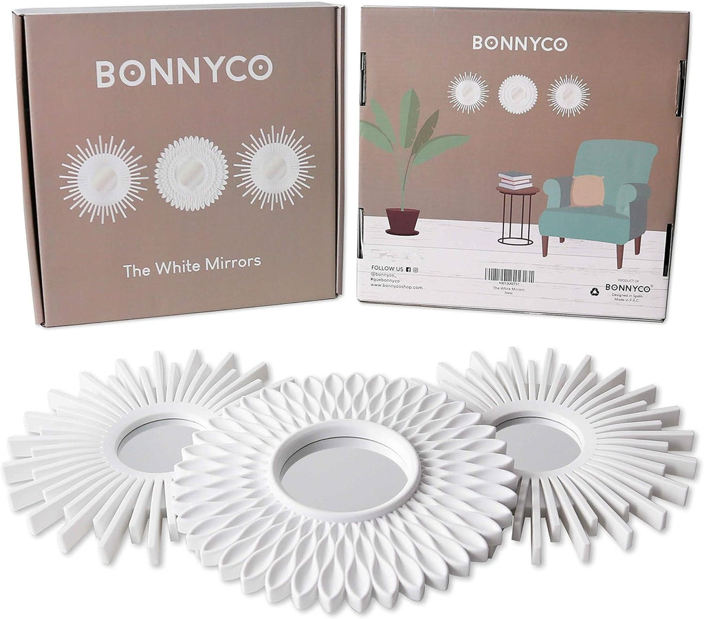 BONNYCO White Wall Mirrors Pack of 3 Pieces Home & Bedroom Decorations