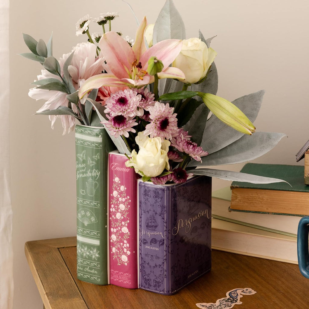 Steel Mill & Co. Triple Book Stack Ceramic Vase, Jane Austen Titles