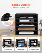 VEVOR Literature Organizer, 5 Compartments Office Mailbox with Adjustable Shelves, Wooden Mailbox Sorter with MDF, Countertop Office Home Classroom Storage Organizer for File, Document, Paper, Black