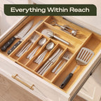 ROYAL CRAFT WOOD Luxury Bamboo Kitchen Drawer Organizer for Kitchen Organization - Silverware Organizer, Utensil Holder & Cutlery Tray Drawer Dividers for Flatware Silverware Storage, 9 Slot, Natural