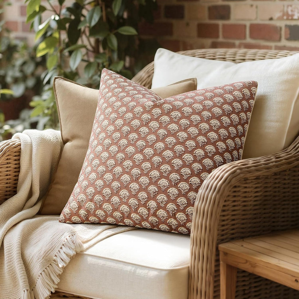 MIULEE Floral Print Decorative Pillow Covers 20x20, Almond