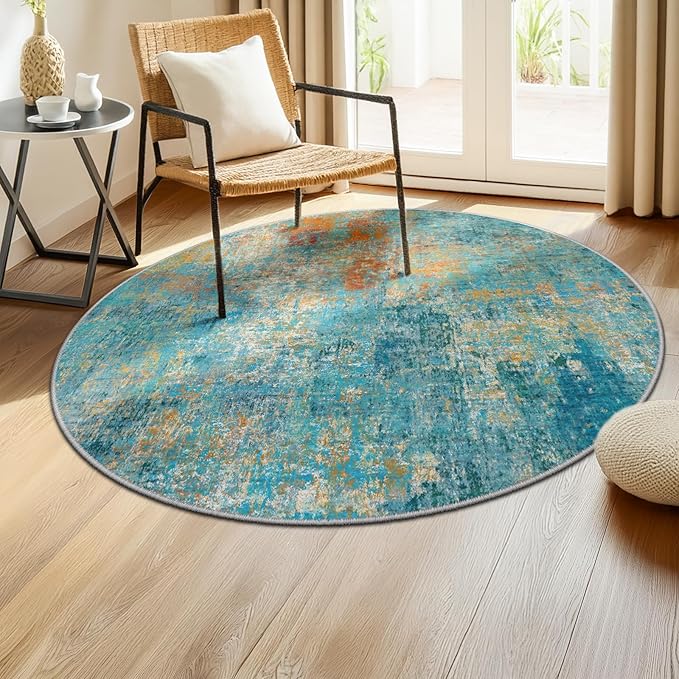 Washable Area Rugs 4ft Non-Slip Modern Abstract Soft - Image 3