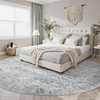 Soalmost 9x9 Grey Round Rug 9ft Living Room Circle Rug Vintage Round Area Rug - Image 2