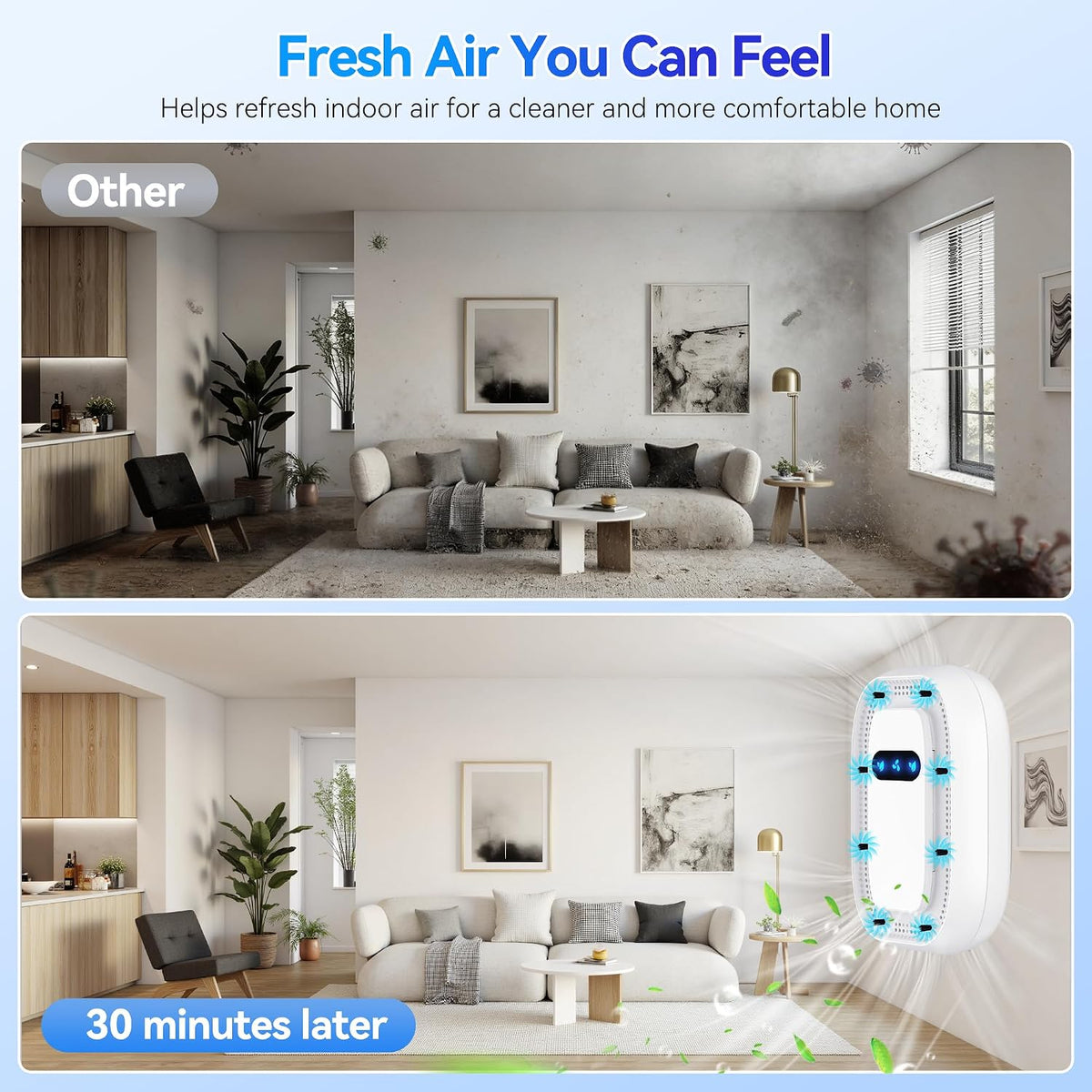 Air Ionizers for Home, Plug-in Negative Ion Air Purifier Optional Filter, Mini Air Cleaner for Smoke, Dust & Pet Odors, Portable Air Freshener for Bedroom Office (white, 1 Pack)