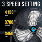 Tornado 18" High Velocity Floor Fan Industrial Metal 3-Speed Heavy Duty Cooling Fan for Workshop, Garage, Home, Office, 120° Tilt Adjustment, 6ft Cord, Black
