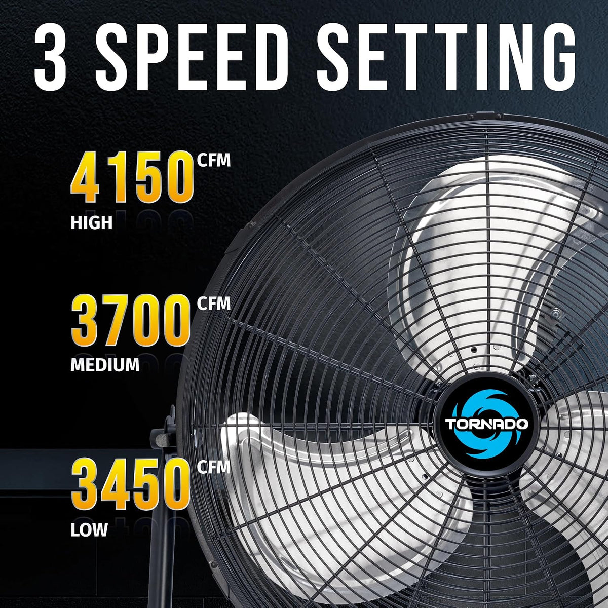 Tornado 18" High Velocity Floor Fan Industrial Metal 3-Speed Heavy Duty Cooling Fan for Workshop, Garage, Home, Office, 120° Tilt Adjustment, 6ft Cord, Black