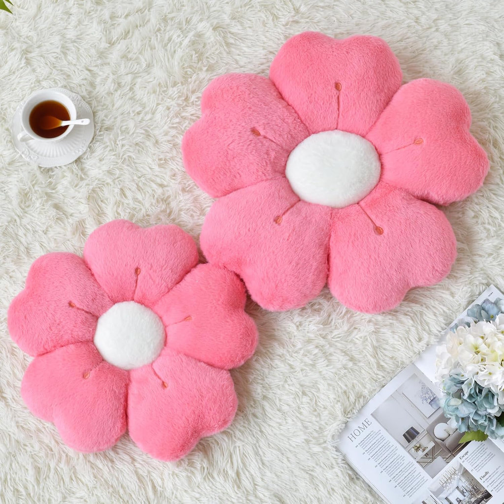 Flower Pillow, Cute Daisy Decorative Throw Pillows, Hot Pink, 15 Inches