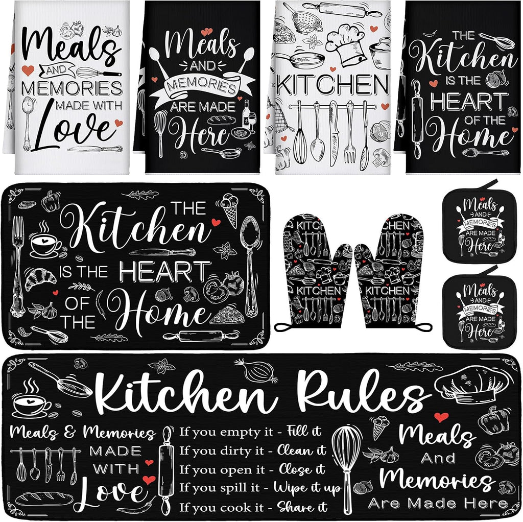 Fourluoo 10 Pcs Black and White Kitchen Decor and Accessories Set for Gifts