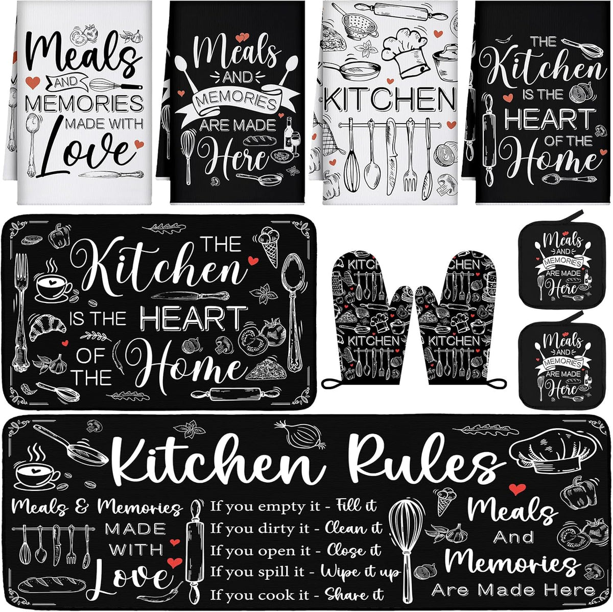 Fourluoo 10 Pcs Black and White Kitchen Decor and Accessories Set for Gifts