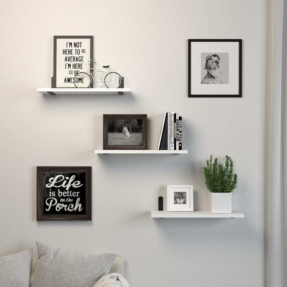 DOLLFIO Floating Wall Shelves, Decor & Storage, White, 16.5'', 3Pcs