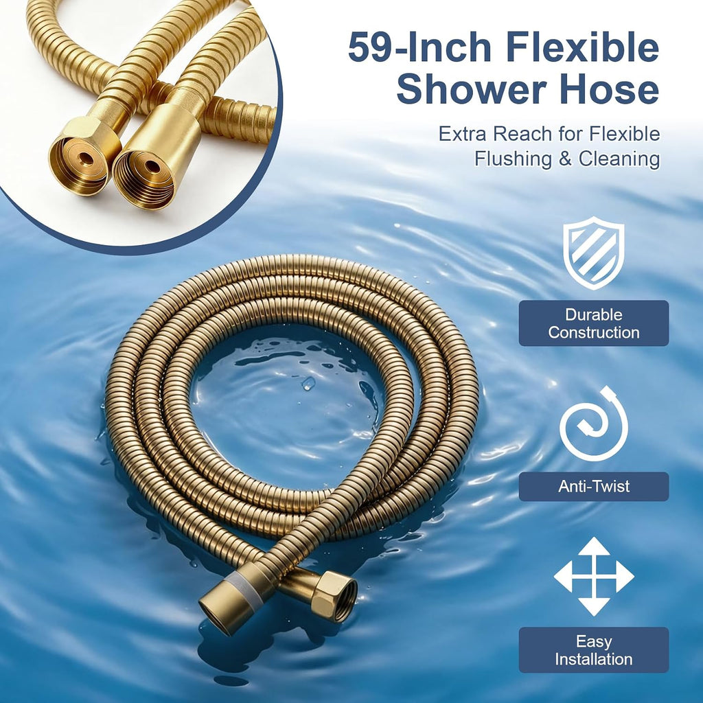 Taplong Outdoor Shower Kit Exposed Bathroom Shower Faucet Set Brushed Gold