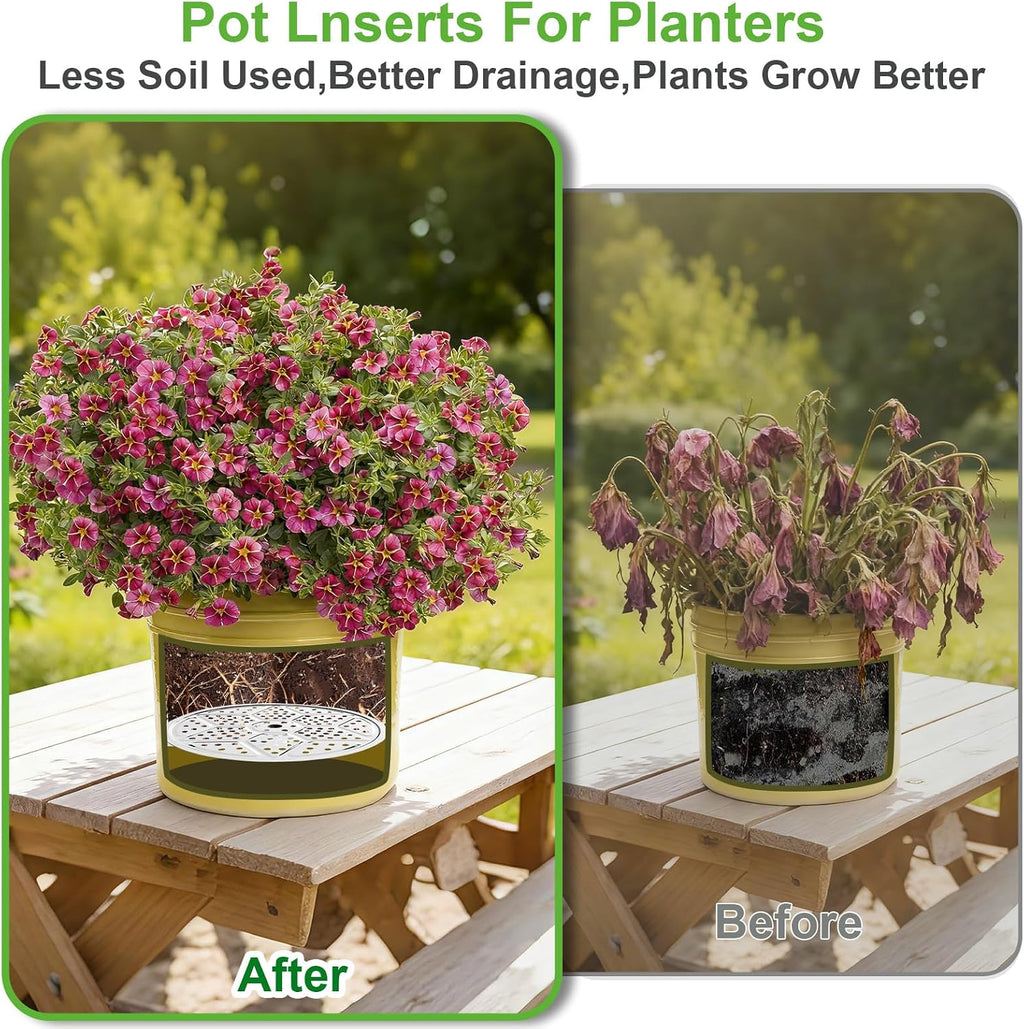 6 PCS Round Planter Inserts for Large Tall Pots,10" 11'' 12'' Stainless Steel Flower Pot Lift Insert Portable Planter Accessories Use Less Potting Soil,for Inside Pots with Drainage Hole