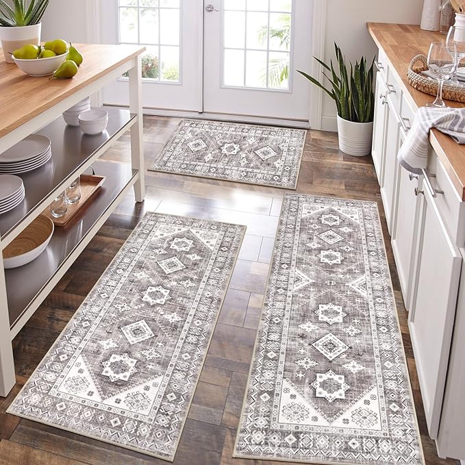 HEBE Boho Kitchen Rug Sets 3 Piece by HEBE