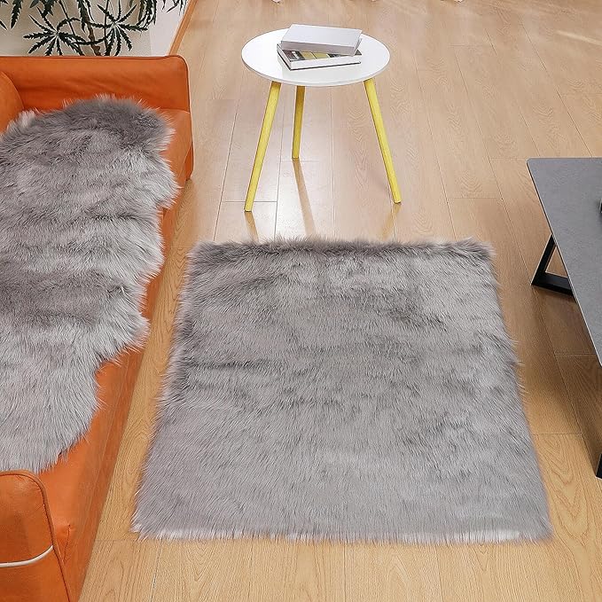 linmopm Faux Fur Rug Sheepskin Shag Fluffy Fuzzy Grey 3x4 ft Rugs - Image 4