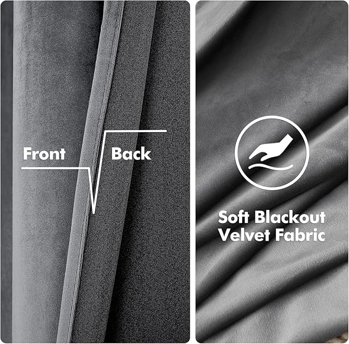 MIULEE 2 Panels Blackout Curtains Solid Soft Grommet Grey Curtains Black Out - Image 3