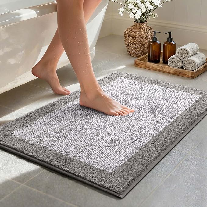 36x24 Large Bathroom Rugs Washable Non Slip, Light Grey Bath Mat by Unknown
