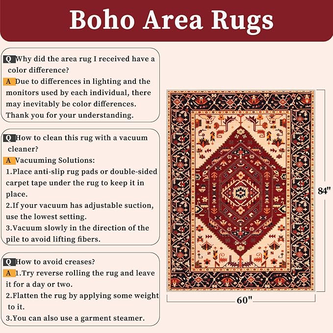 SERISSA 5x7 Boho Area Rug, Washable Non-Slip Rugs - Image 2