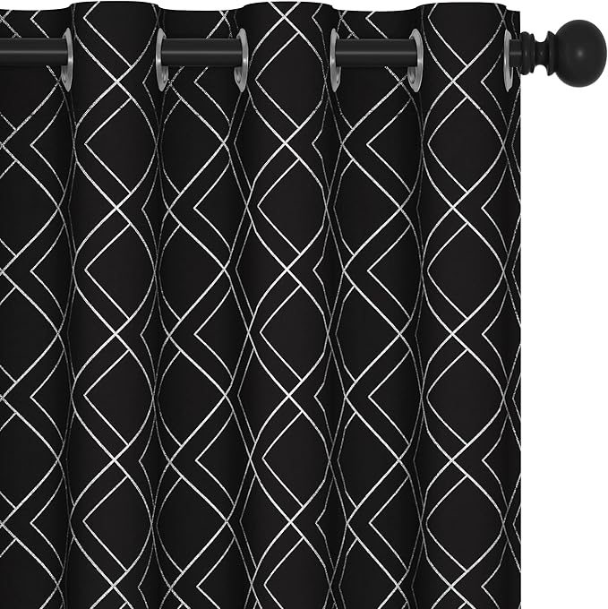 Deconovo Black Out Curtains for Bedroom Livint Room Nursery Geometry Silver by Deconovo