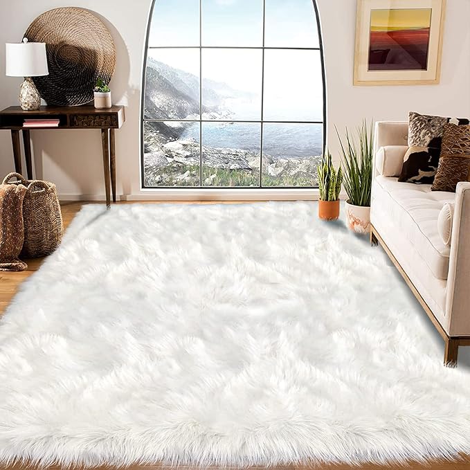 Latepis Large Area Rugs 6.7x10 Big White Faux Sheepskin Fur Rug - Image 2