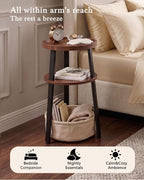 Small Round Side Table, 3-Tier End Table with Storage Basket