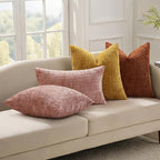 decorUhome Summer Pink Chenille Throw Pillow Covers 12x20 Set of 2 Textured - Image 2