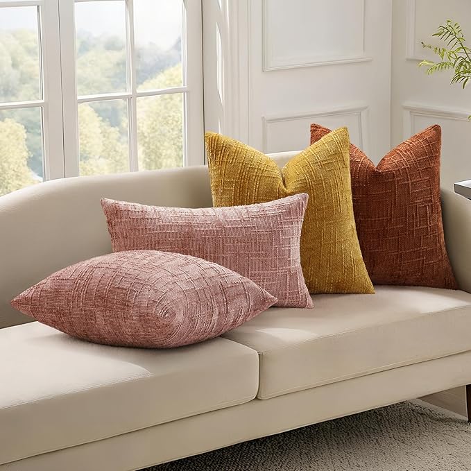 decorUhome Summer Pink Chenille Throw Pillow Covers 12x20 Set of 2 Textured - Image 2