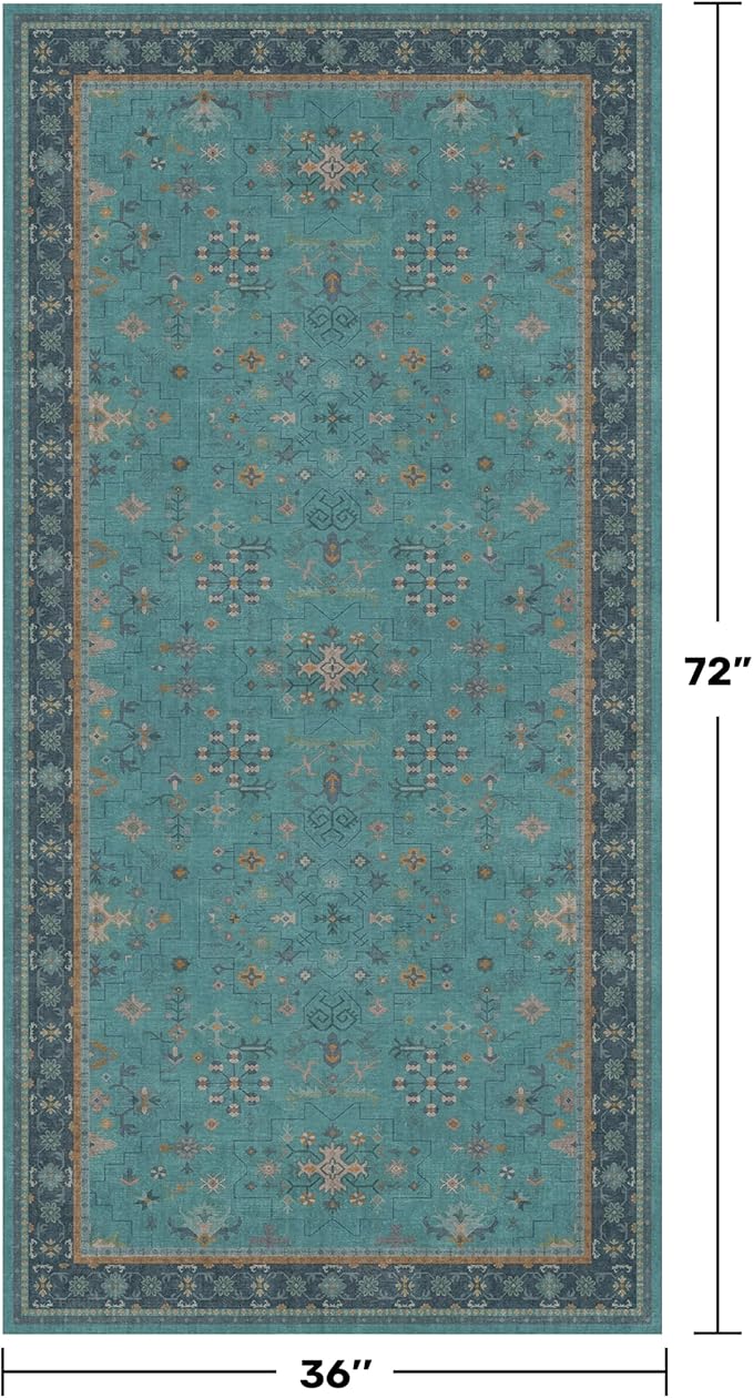 Hazo Haus Teal 3x6 Wide Non Slip Kitchen Rug - Image 2