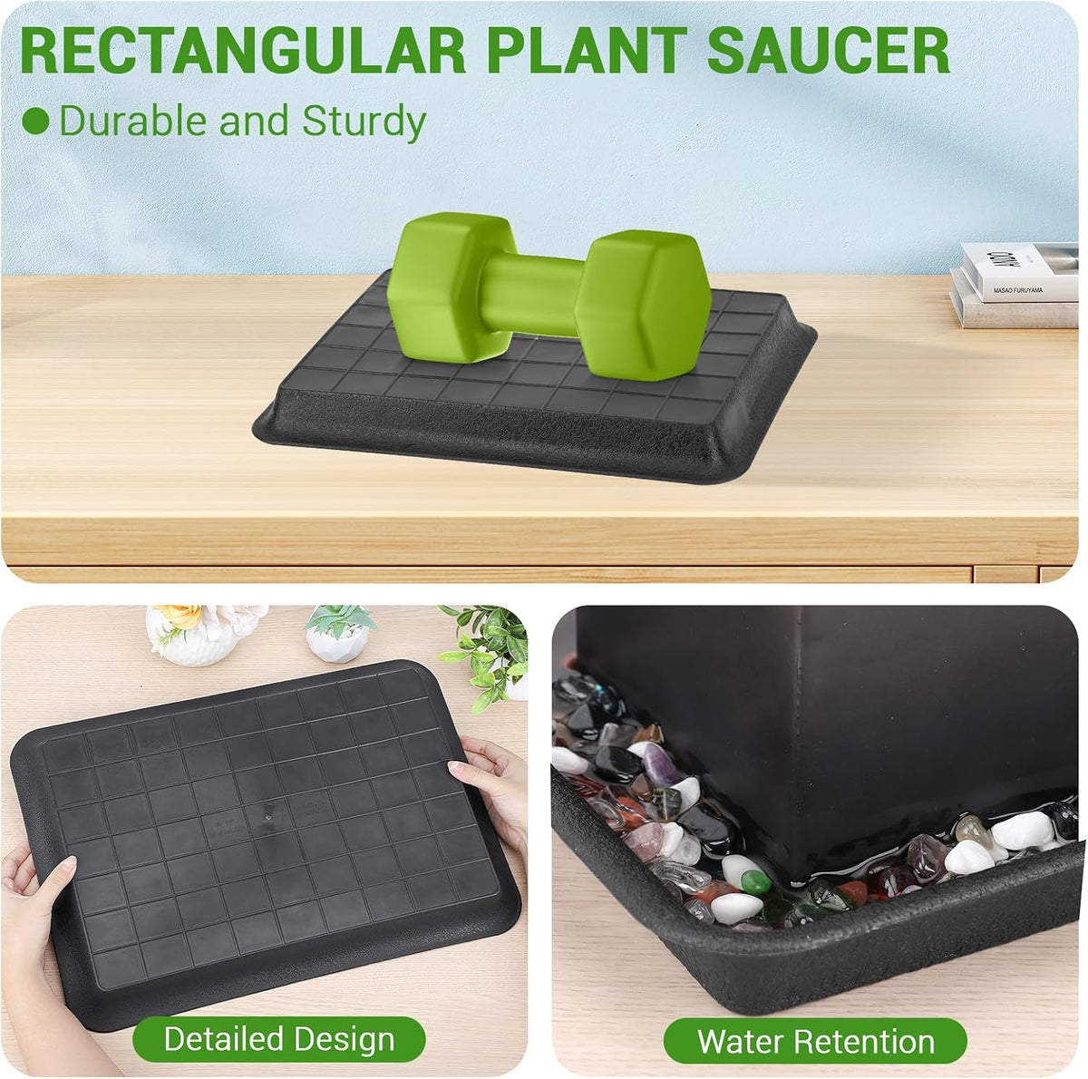 Greaner Black Plastic Plant Saucer, 17 Inch Trays for Plants, Flower Pot No Holes Plant Drip Trays, Heavy Duty Plastic Plant Saucers for Indoors Outdoors