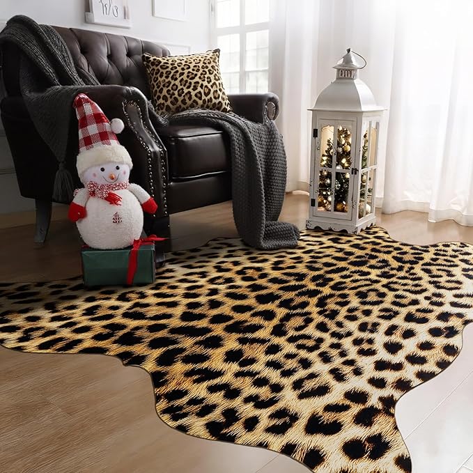 AROGAN 5.2 x 6.2 Ft Faux Leopard Rug, Premium Animal Skin Cheetah Hide Rug - Image 5