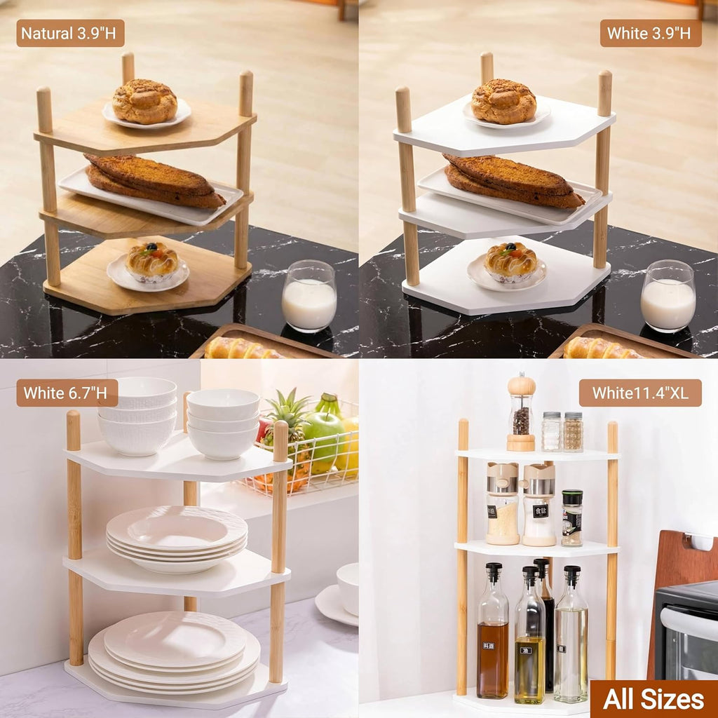 3-Tier Extra Tall Bamboo Corner Shelf, Countertop Storage Organizer,Natural