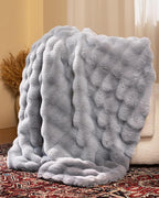 Ultra Soft Cozy Faux Fur Throw Blanket, Fuzzy Plush Thick Bubble Blanket - Image 3