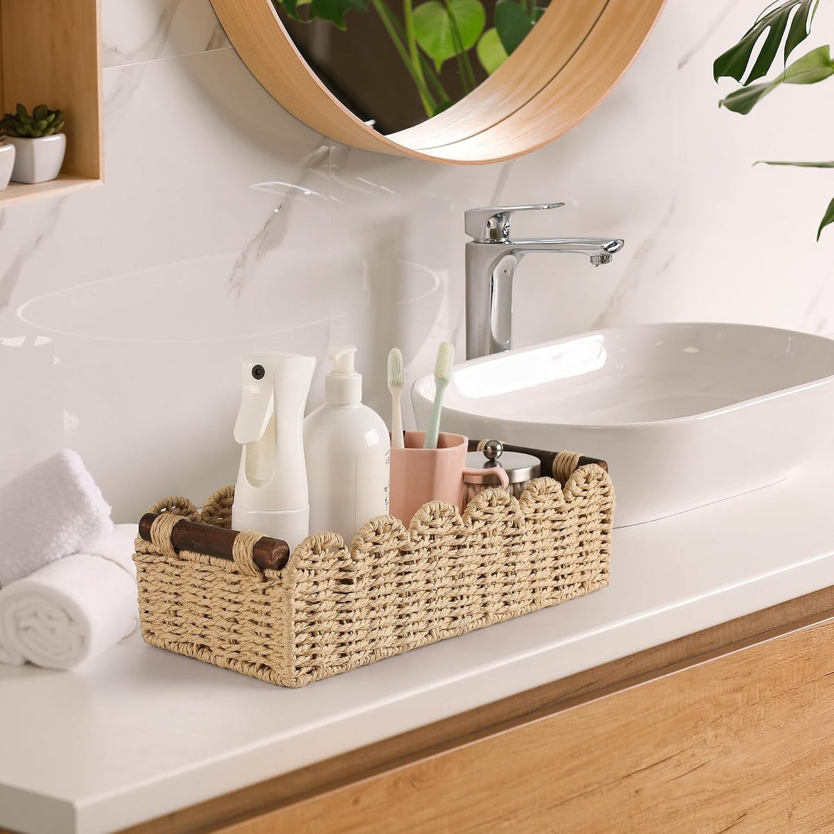 Bathroom Wicker Basket for Toilet Paper Storage Baskets for Organizing