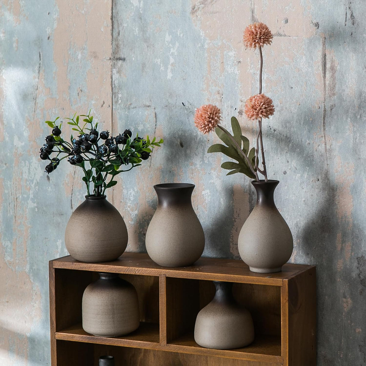 JOJUNO Rustic Bud Vases, Small Ceramic Vase Set of 11 Farmhouse Home Decor