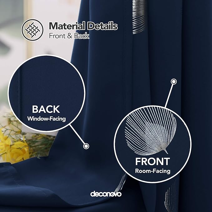 Deconovo Thermal Insulated Palm Fan Foil Print Curtain Room Darkening Grommet - Image 4