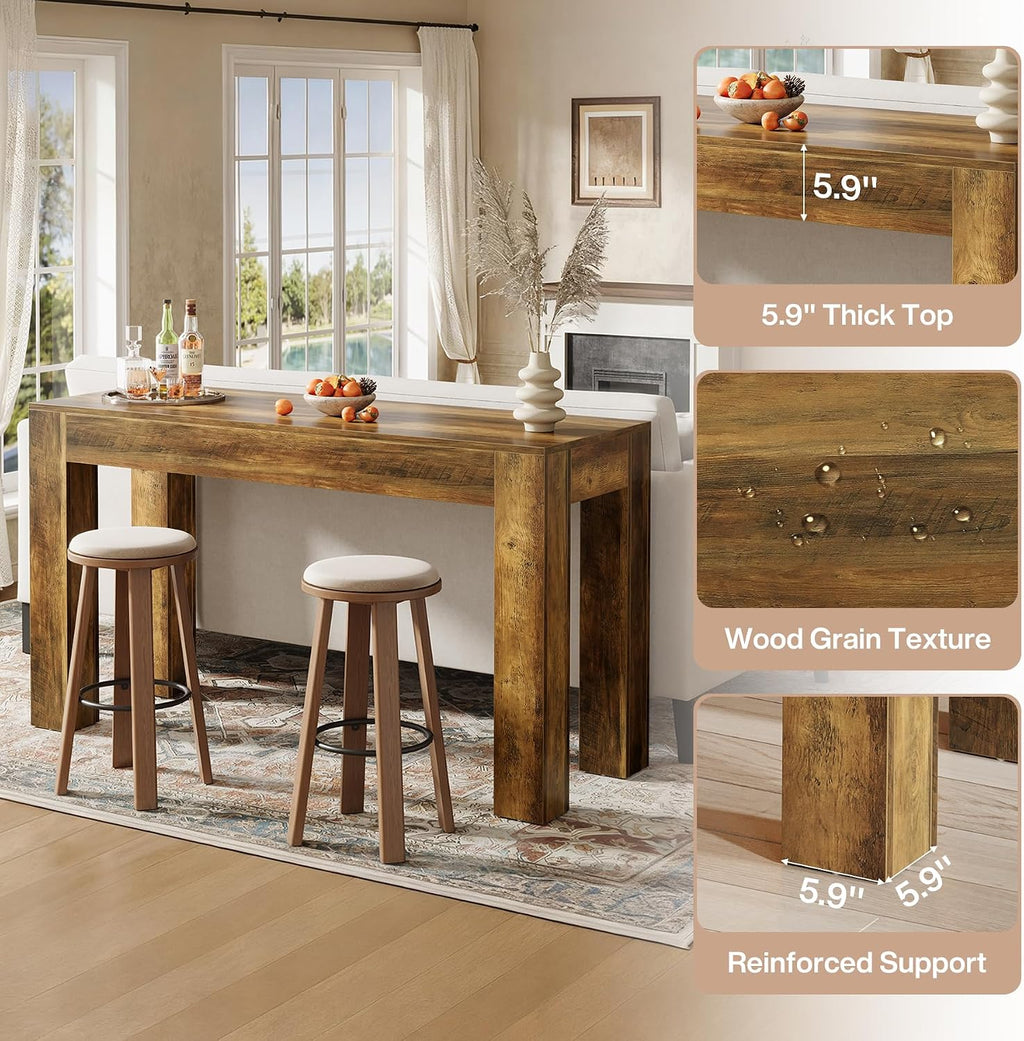 Tribesigns 63" Rectangular Dining Table, Rustic Wooden Kitchen Table with 4 Sturdy Legs, Farmhouse Dining Room Furniture for Family Meals, Apartment, or Small Space (Brown)