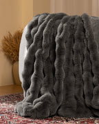 Ultra Soft Cozy Faux Fur Throw Blanket-Fuzzy Plush Thick Bubble Blanket, Fluffy Blanket for Couch, Sofa, Bedroom, and Living Room, 50x60 Inches, Dark Grey Taupe