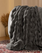 Ultra Soft Cozy Faux Fur Throw Blanket, Fuzzy Plush Thick Bubble Blanket - Image 3
